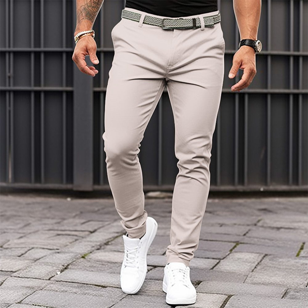 Men's Pure Color Tight Pocket Zipper Business Casual Slim-fitting Trousers - globaltradeleader