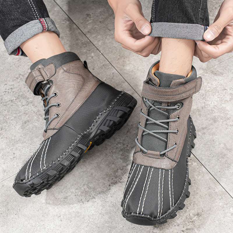 Winter Fleece Lace-up Snow Boots For Men Women Waterproof And Anti-slip Outdoor Work Boot Fashion Warm Mid-tube Cotton Shoes Men - globaltradeleader