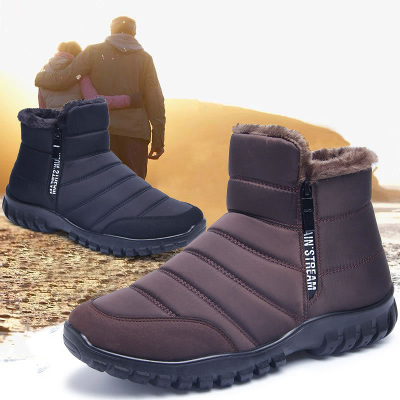 Winter Boots For Men Waterproof Warm Shoes With Plush Zipper Design - globaltradeleader