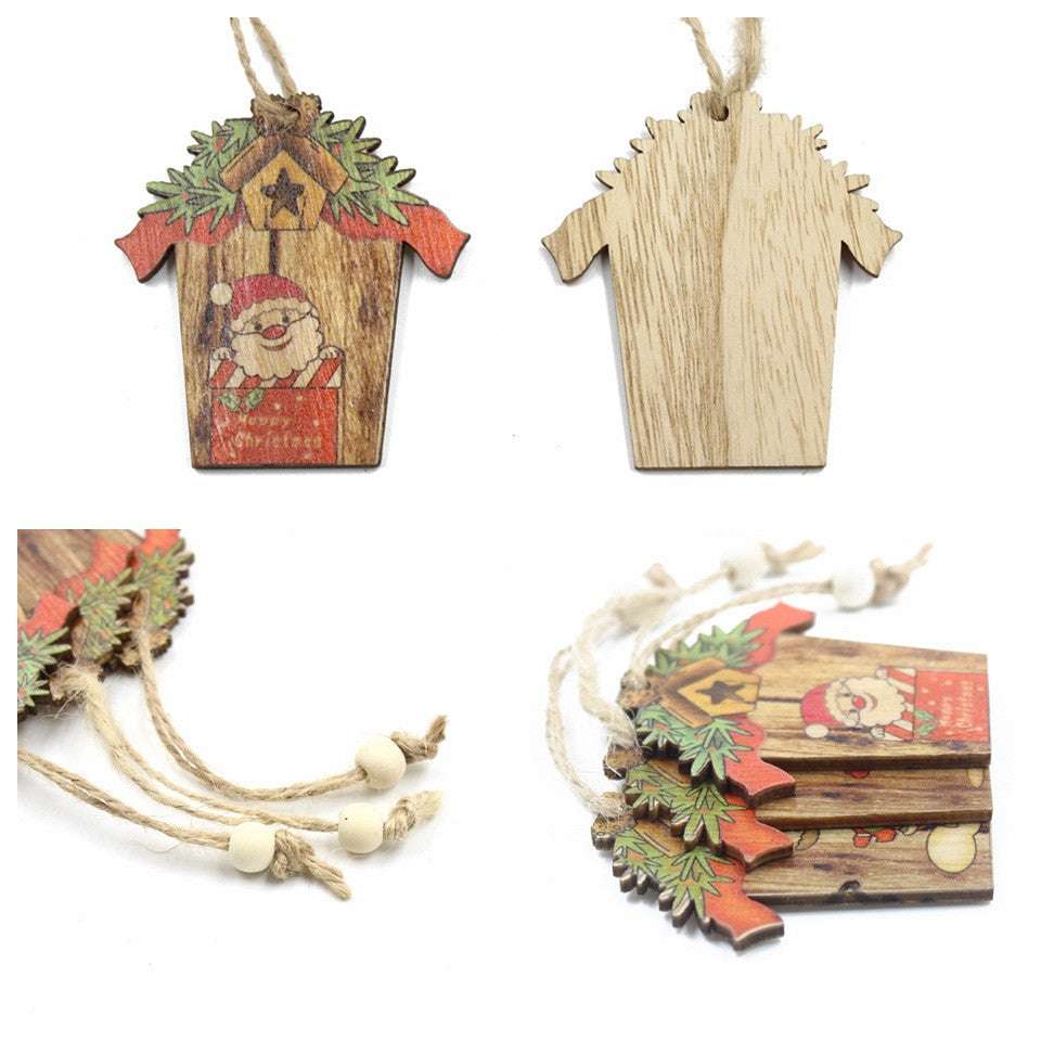 Creative House Shape Santa Elk Wooden Pendant