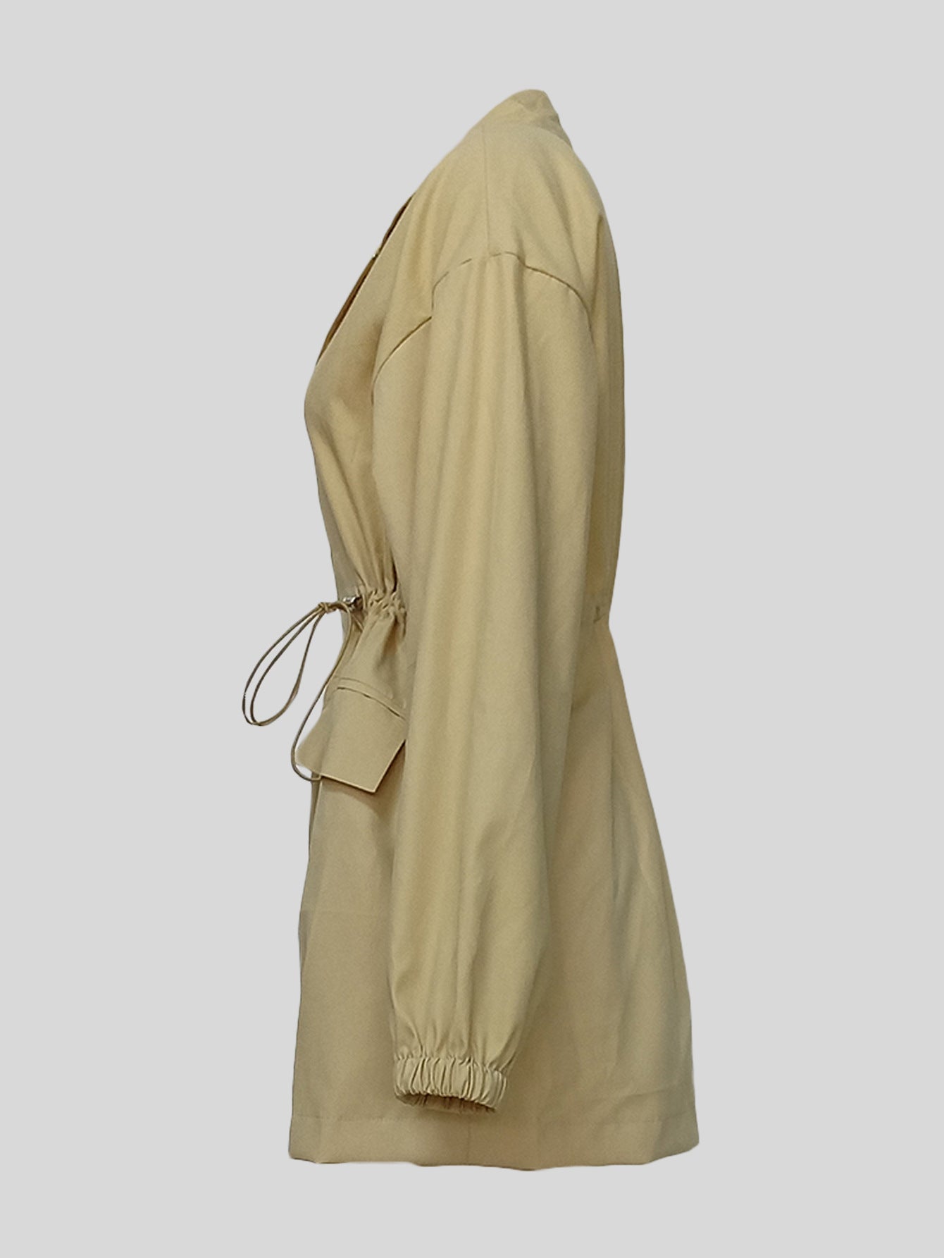 Drawstring Waist Mid-length Trench Coat For Women - globaltradeleader