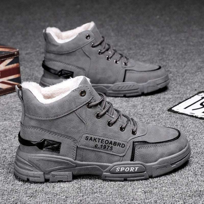 Plush Snow Boots Winter New Winter Velvet Thickened Warm Cotton Shoes Casual Trendy High-top Workwear Boots For Men - globaltradeleader