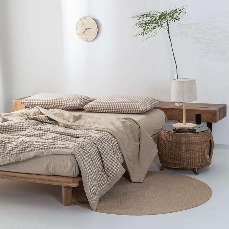 Cotton Unprinted Yarn Dyed Washed Cotton Summer Quilt Set Of Four