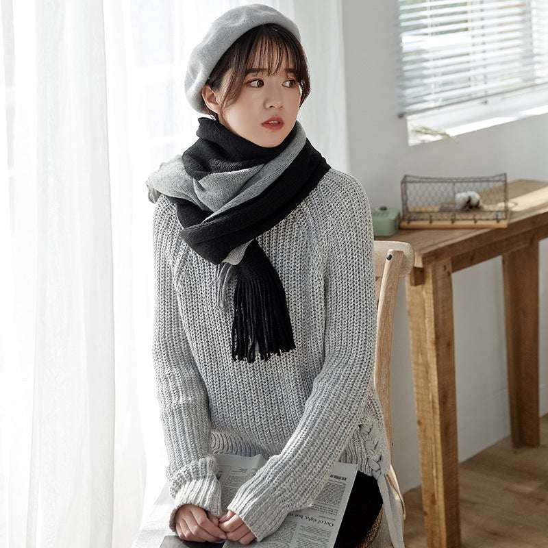Men's And Women's Korean-style Cashmere Color Matching Scarf Solid Color Shawl - globaltradeleader