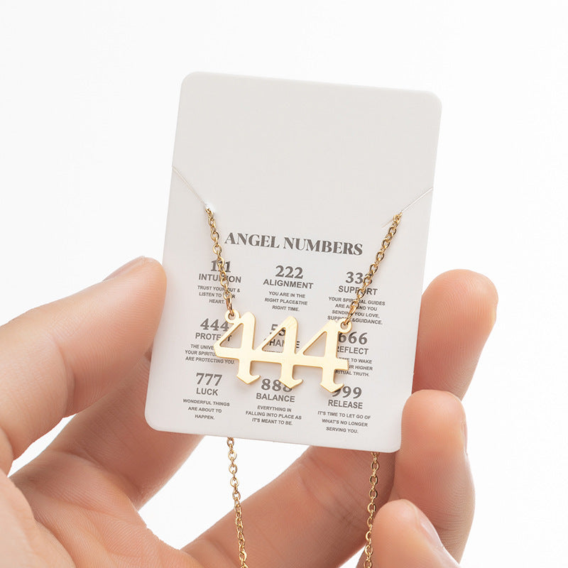 2025 Women's New Angel Lucky Digital Pendant Necklace Fashion 000-999 Stainless Steel Vintage Necklace - globaltradeleader