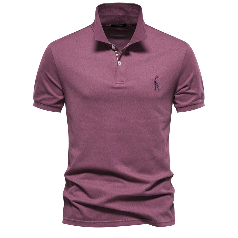 Deer Embroidered Men's T-shirt Solid Color Polo Collar Basic Style Short-sleeved Shirt Men - globaltradeleader