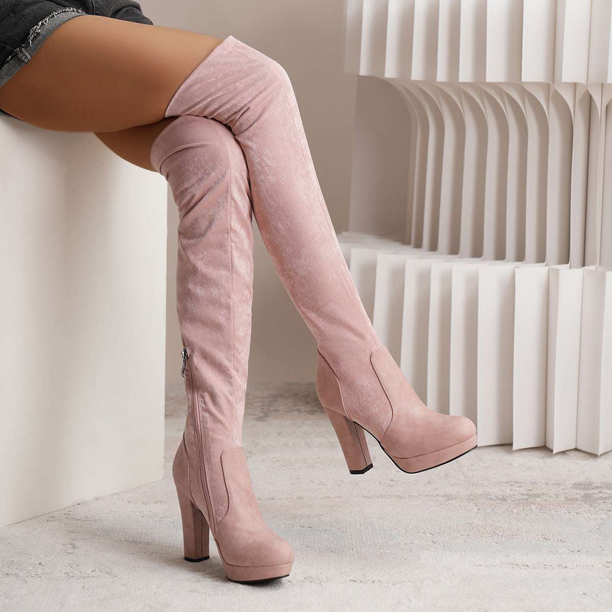 New Long Boots For Women Elastic Suede High Square Heel Over-the-knee Boots Fashion Party Shoes Winter - globaltradeleader