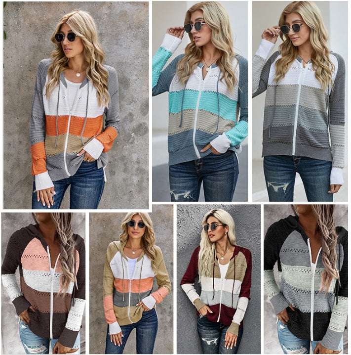 Casual Women's Knitted Long Sleeve Slim Hooded Sweatshirt - globaltradeleader