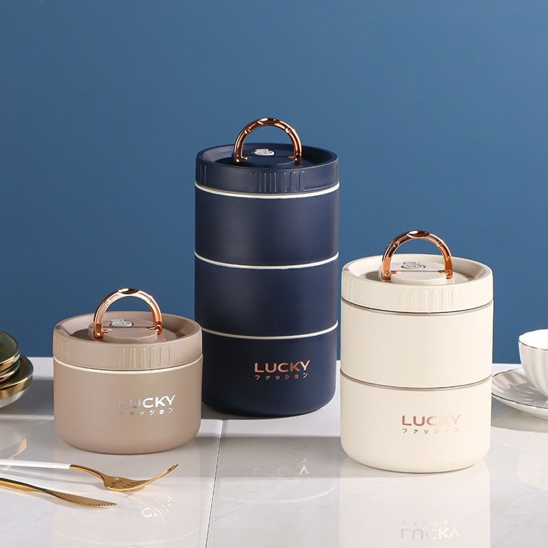 Stainless Steel Insulated Lunch Box Round Multi-layer Compartment - globaltradeleader