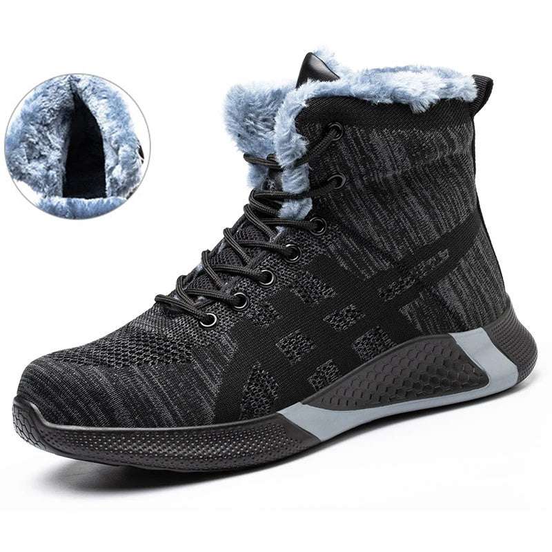 Winter Plush Boots Men Labor Protection Anti-smash Anti-puncture Work Shoes Warm Thickened Breathable Lace-up Safety Shoes - globaltradeleader