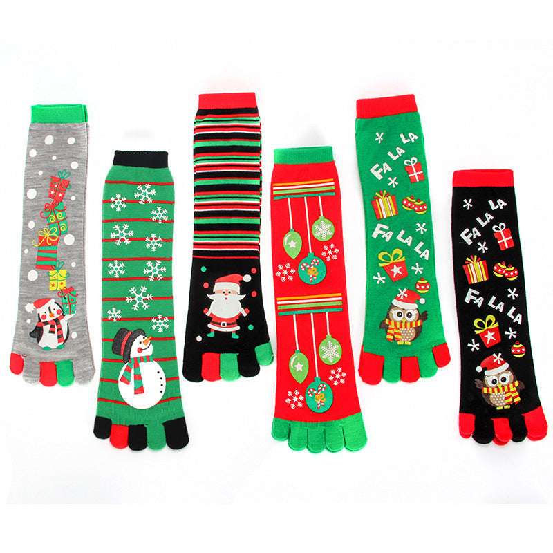 Cute Christmas Five-finger Socks Winter Elastic Sweat-absorbent Split-toe Socks For Women - globaltradeleader