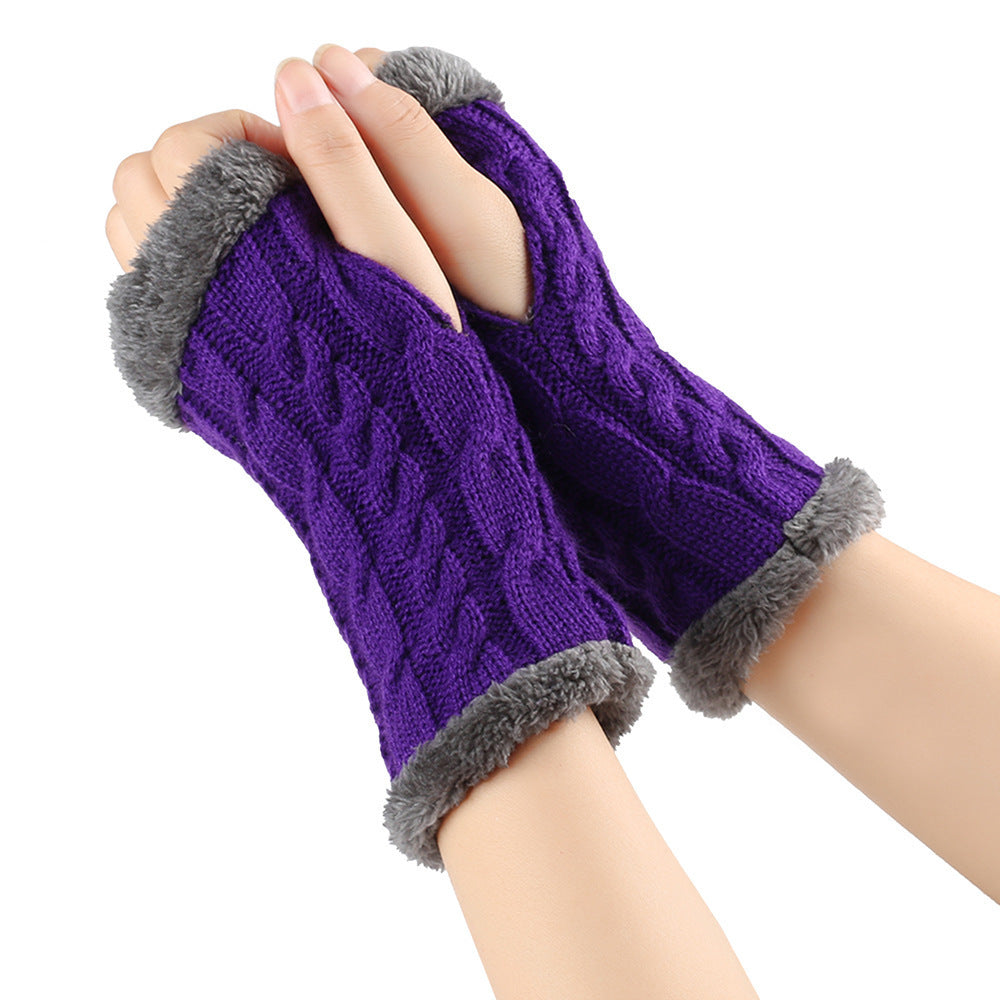 Winter Plush Gloves Twist Knitted Fingerless Fleece Gloves Women Warm Thickened Woolen Gloves - globaltradeleader