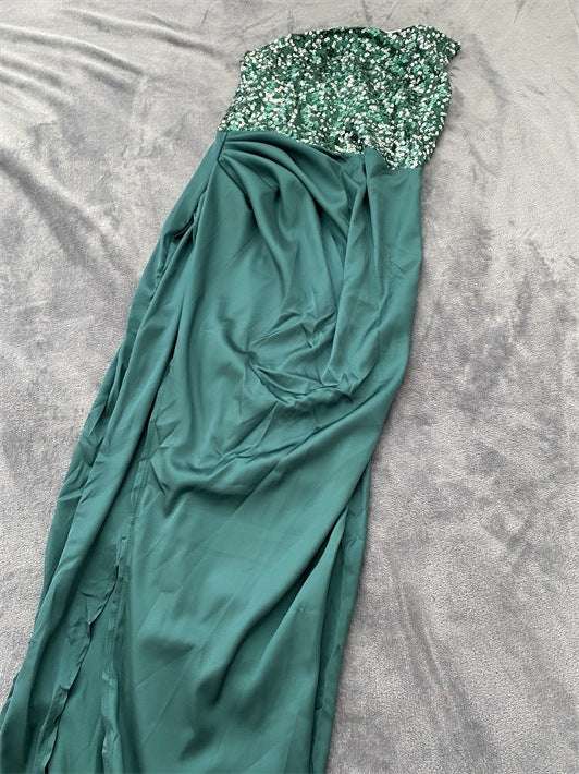 Green Sequins Long Sleeveless Fashion One-piece Long Evening Dress - globaltradeleader