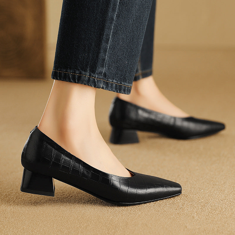 Pointed Toe Thick Low Heel Shoes Women - globaltradeleader