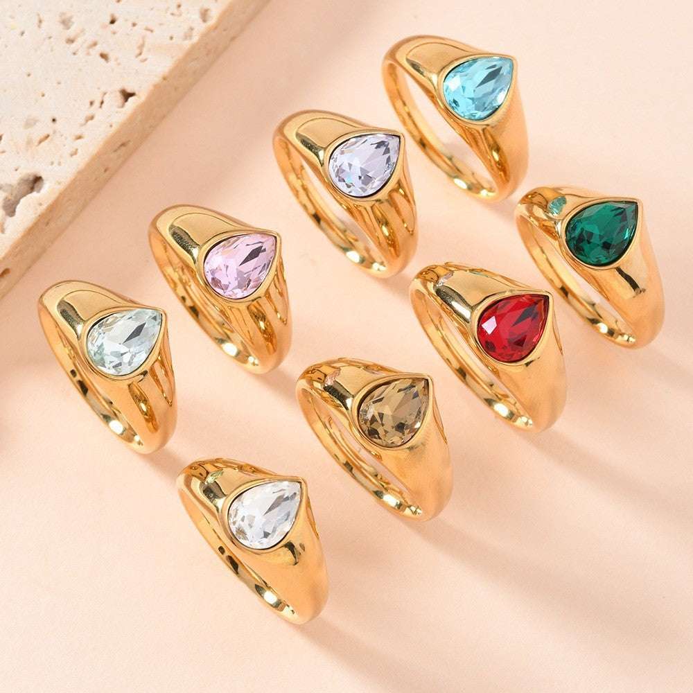 Colorful Rhinestone Rings Fashion Personality Teardrop-shaped Ring For Women Jewelry - globaltradeleader
