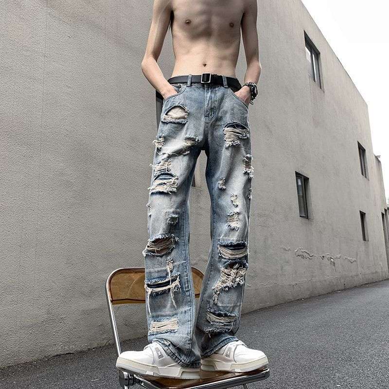 Perforated Jeans Couple Design Sense Male