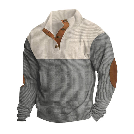 Casual Button Stand-collar Long Sleeve Pullover Sweatshirt For Men Fashion Colorblock Design Loose Tops - globaltradeleader