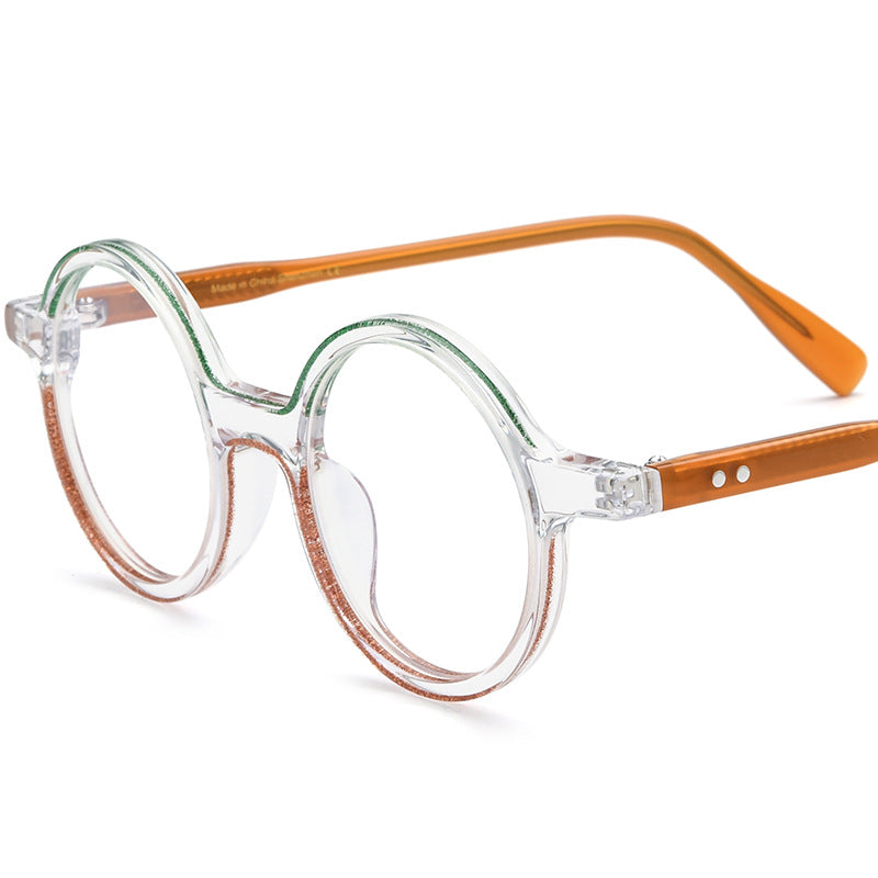 Color Blocking Fashionable Round Plate Glasses