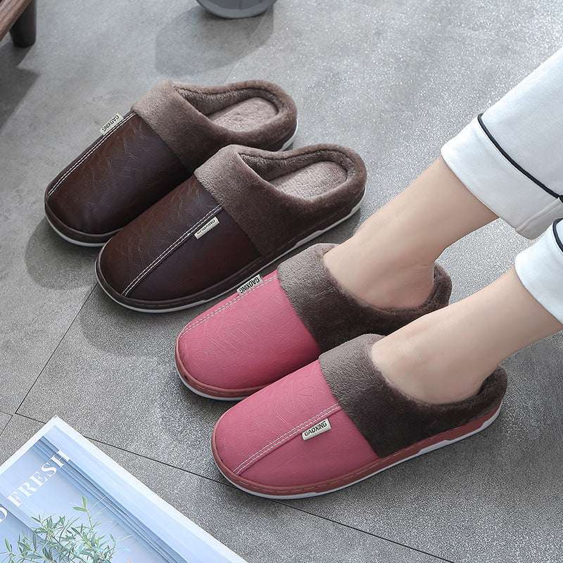 Waterproof Fur Slides Shoes Women Winter Bedroom Home Slippers For Couple - globaltradeleader