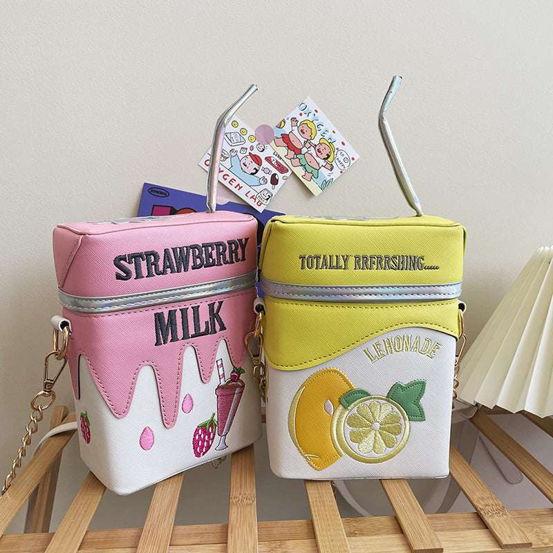 Embroidered Strawberry Lemon Fruit Straw Crossbody Bag