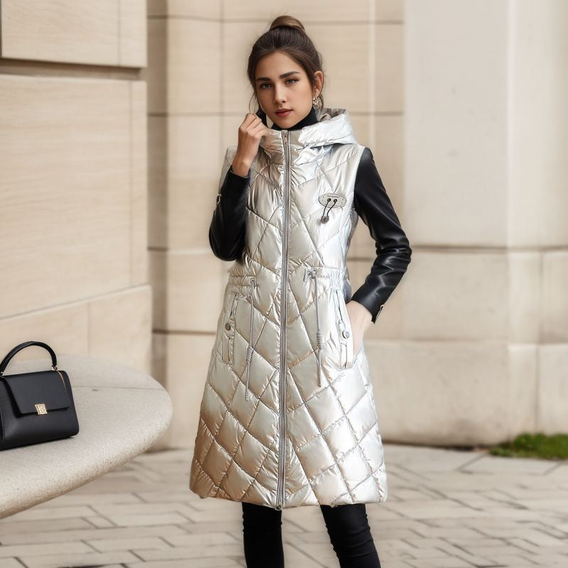 Glossy Cotton-padded Coat Vest Mid-length Women's Thickened Coat - globaltradeleader