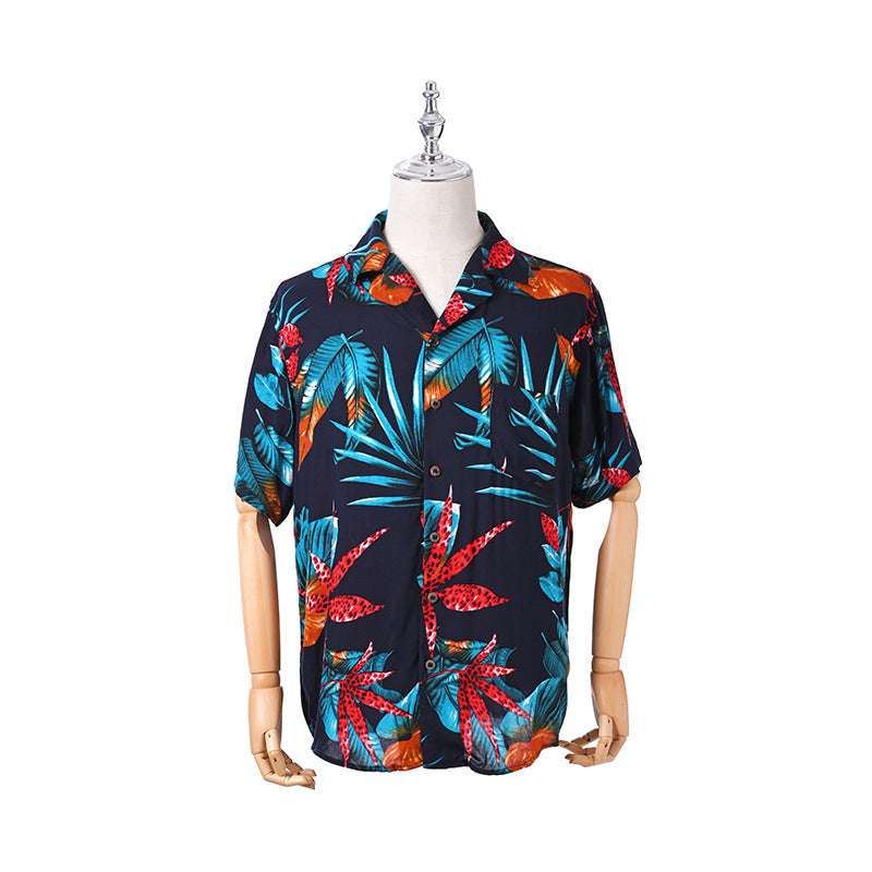 Men's Shirt Rayon Printed Cardigan Short Sleeve Beach Shirt - globaltradeleader