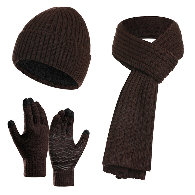 Winter Solid Color Scarf Hat Gloves Knitted Three-piece Suit - globaltradeleader