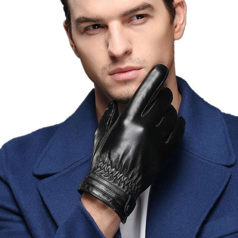 Winter Men's Warmth Plus Fleece Thickened PU Leather Gloves - globaltradeleader