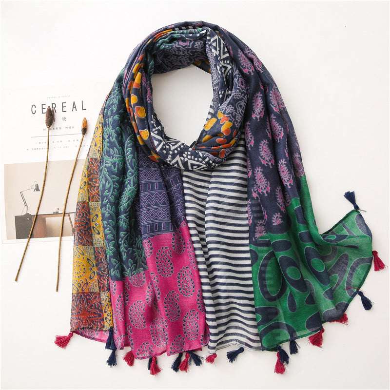 Bohemian Colorful Geometric Diamond Print Scarf