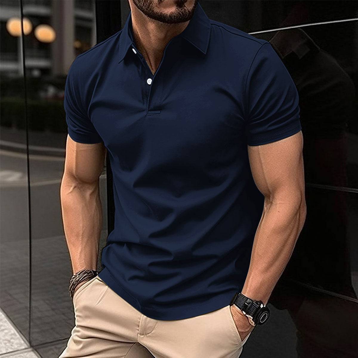 Summer Short Sleeve Polo Shirt Men Solid Color Button Lapel Buttono Top - globaltradeleader