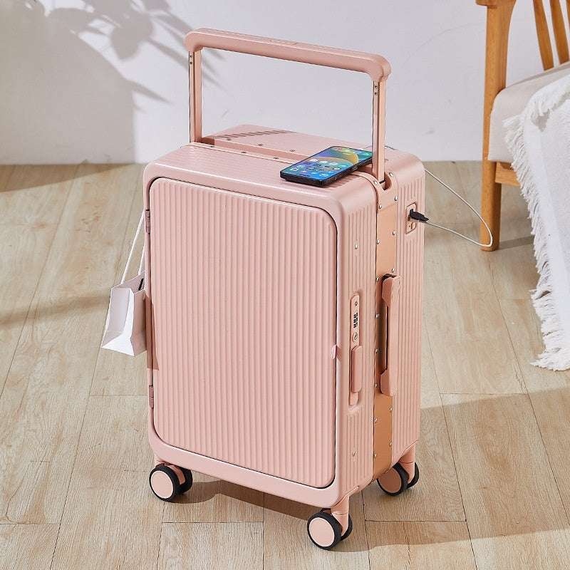 Multifunctional USB Charging Trolley Case Front Fastening Wide Trolley Universal Wheel 20-inch Boarding - globaltradeleader