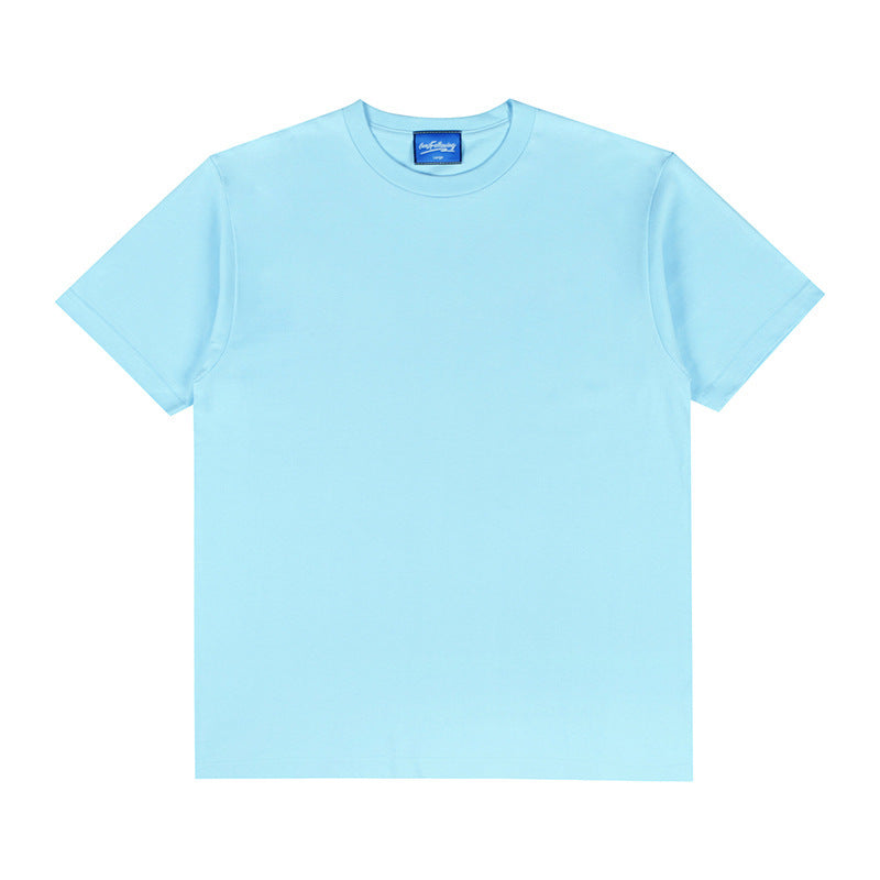 Heavy American High Street Solid Color Loose Shoulder Cotton Round Neck T-shirt - globaltradeleader