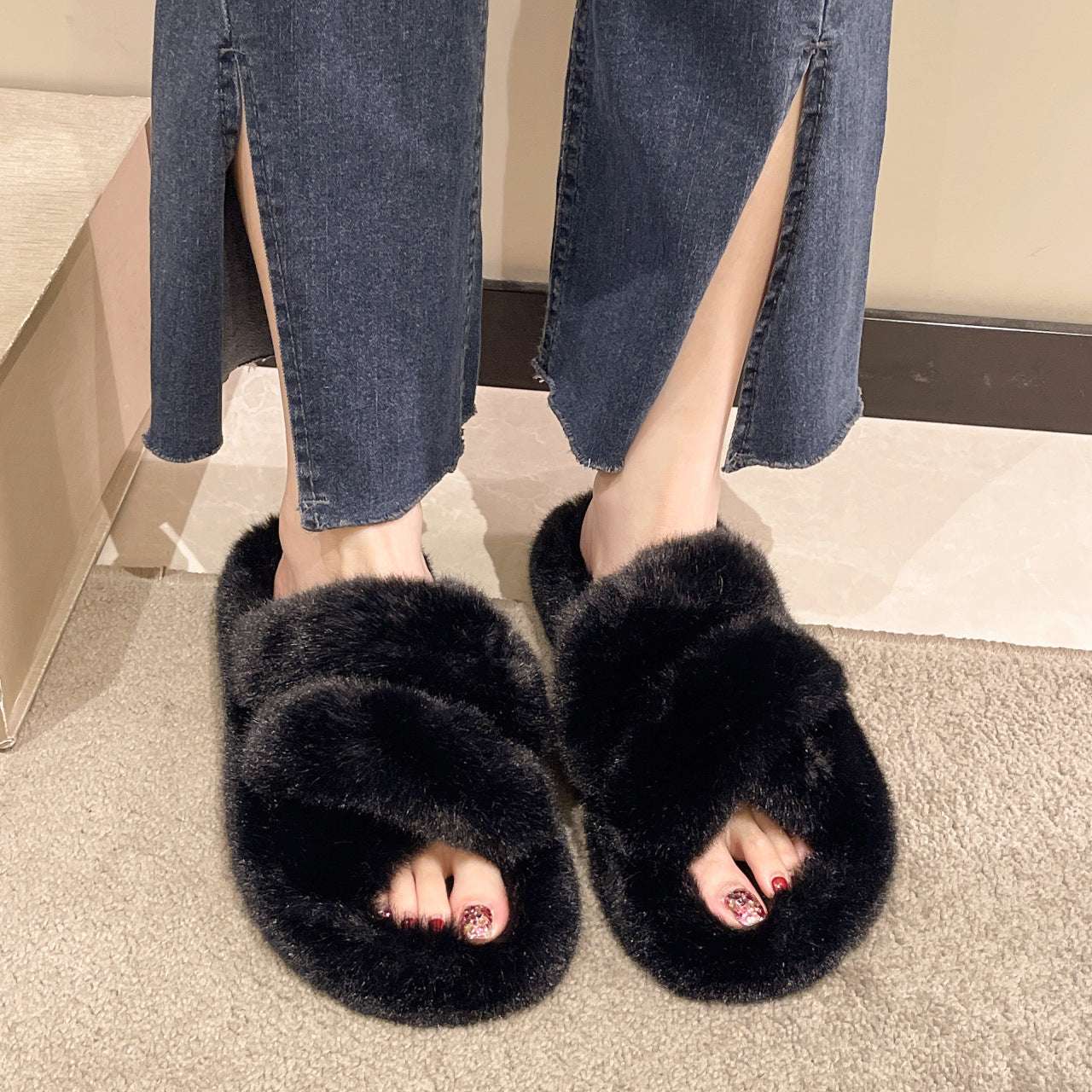Winter Fuzzy Slippers Women Warm Soft Plush Shoes - globaltradeleader