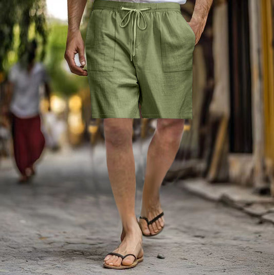 Men's Cotton Linen Multi-pocket Drawstring Leisure Beach Shorts - globaltradeleader