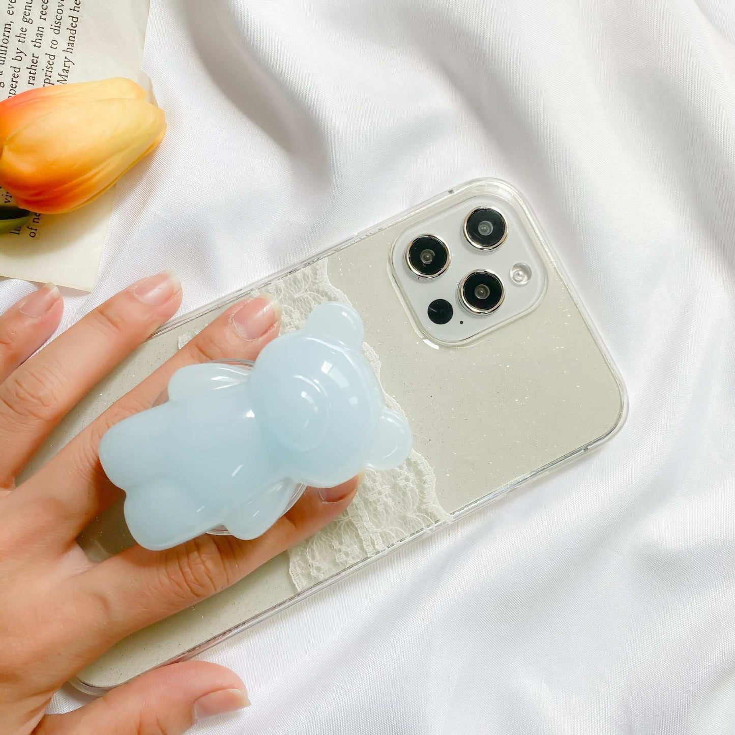 Epoxy Three-dimensional Bear Mobile Phone Airbag Bracket Transparent Paste Retractable Ins Wind Ring Buckle