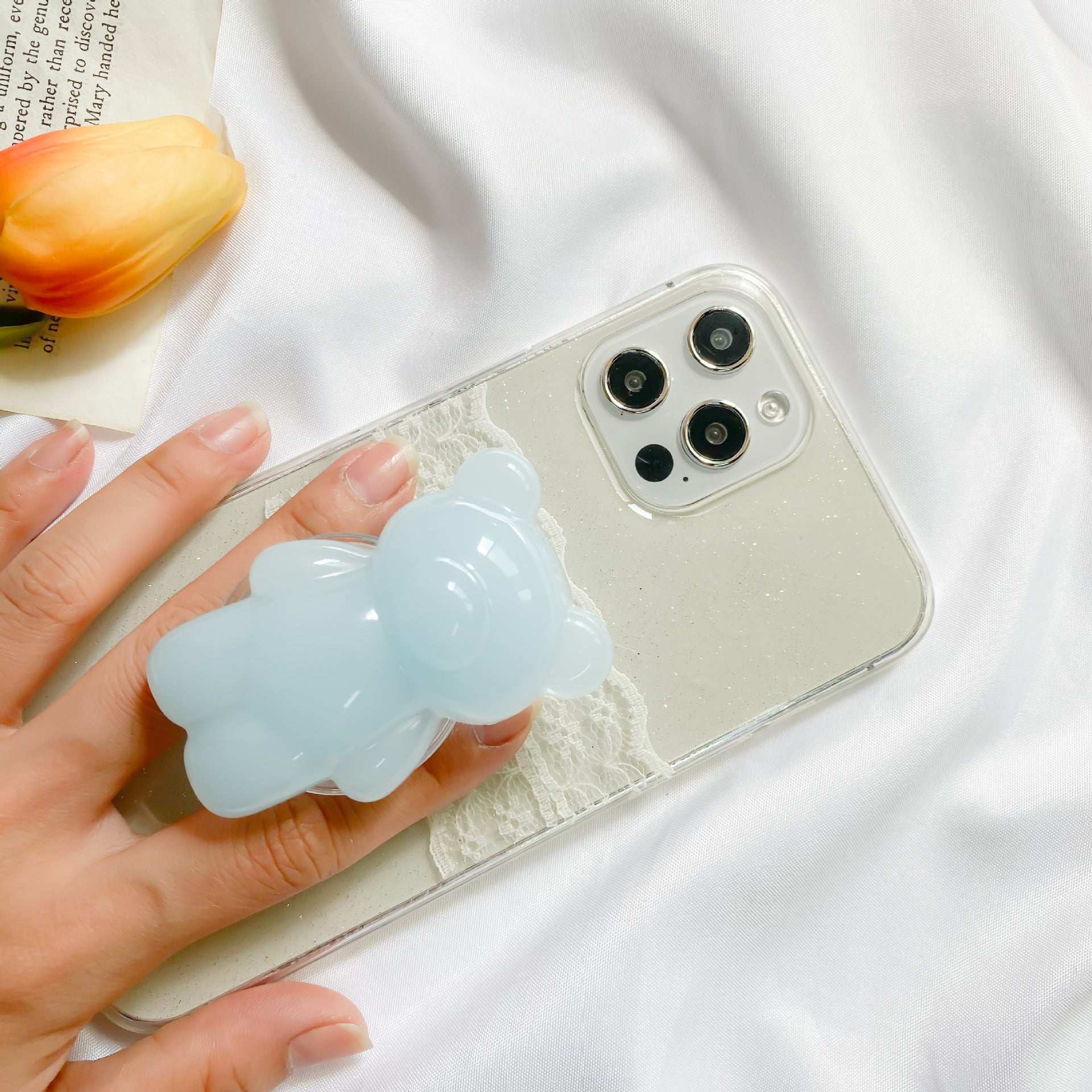 Epoxy Three-dimensional Bear Mobile Phone Airbag Bracket Transparent Paste Retractable Ins Wind Ring Buckle