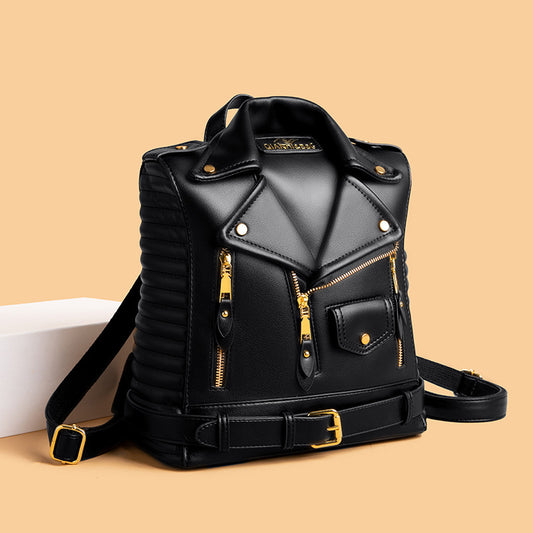 Soft Leather Textured Jacket Trendy Wild Clothes Backpack - globaltradeleader