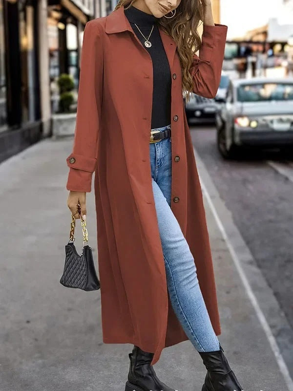Fashion Casual Gentle Button Long Trench Coat For Women - globaltradeleader