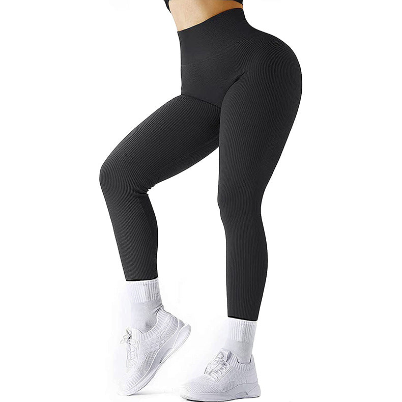 High Waist Seamless Leggings Threaded Knitted Fitness Pants Solid Women's Slimming Sports Yoga Pants Elastic Running Sport Leggings - globaltradeleader