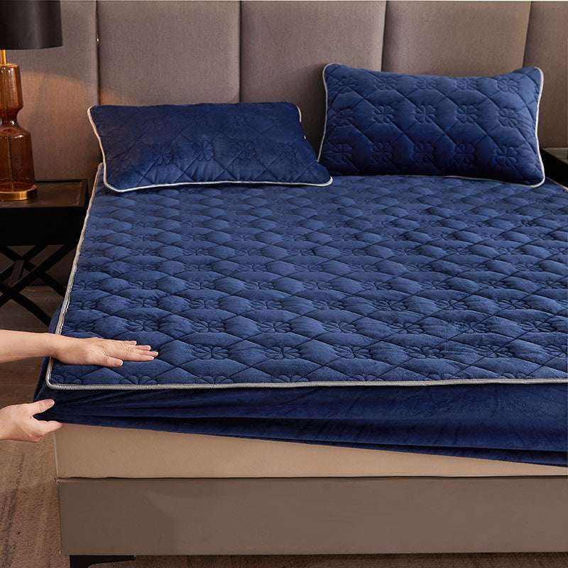Thick Coral Fleece Quilted Fitted Sheet Single Piece - globaltradeleader