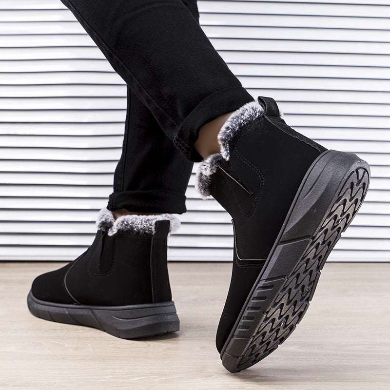 Winter Snow Boots Men V Cutout Shoes With Plush Ankle Boots - globaltradeleader
