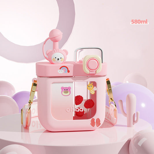 Large Capacity Split Bin Double Drink Plastic Cup Portable Cartoon Cute Kettle