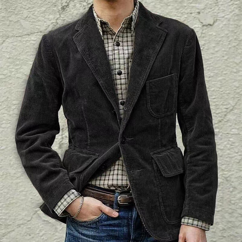 Corduroy Jacket Winter Solid Color Casual Blazer Fashion Warm Men Coat - globaltradeleader