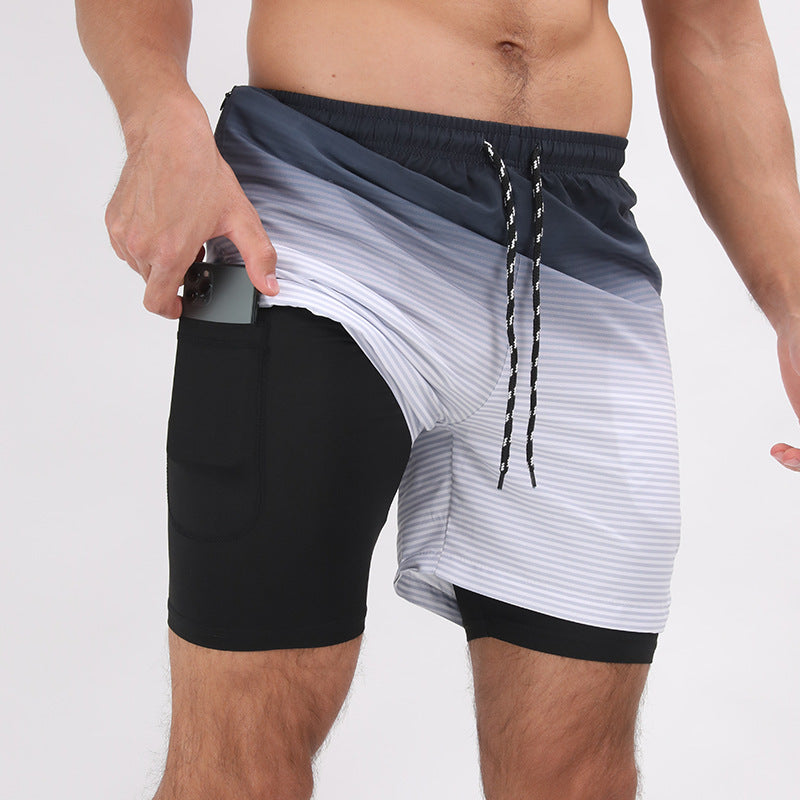 Gradient Printed Beach Shorts Double Layer Casual Sport Shorts - globaltradeleader