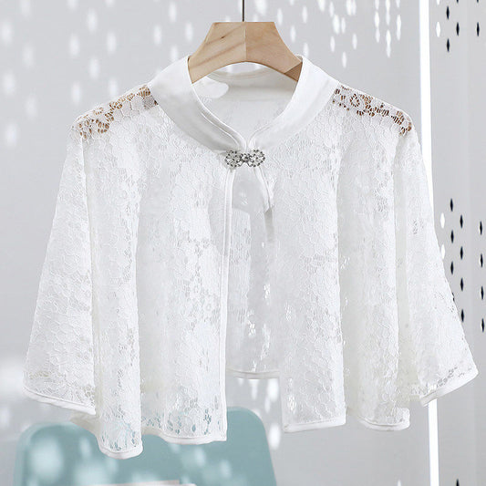 Cheongsam Shawl Retro Cloak Silver Buckle Lace Small Coat