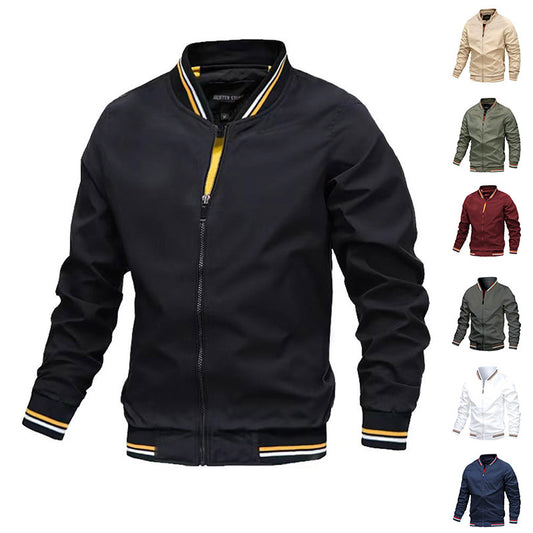 Men's Striped Zip-up Jacket With Pockets Fashion Casual Outerwear Sports Baseball Clothing Spring And Fall - globaltradeleader