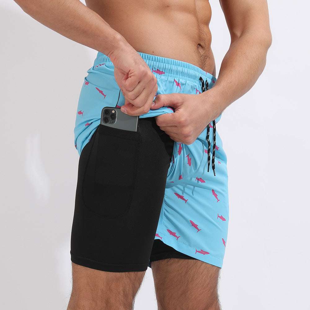Gradient Printed Beach Shorts Double Layer Casual Sport Shorts - globaltradeleader