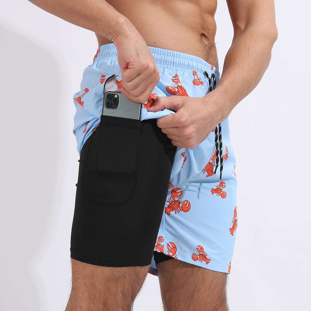 Gradient Printed Beach Shorts Double Layer Casual Sport Shorts - globaltradeleader