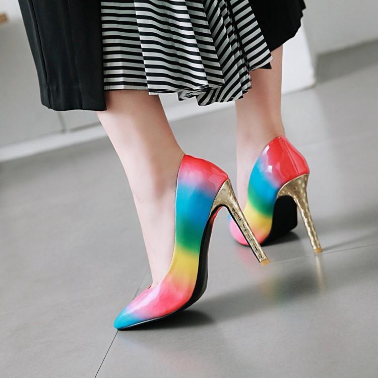 Rainbow Low-Top Pointed Toe Adhesive Shoes - globaltradeleader