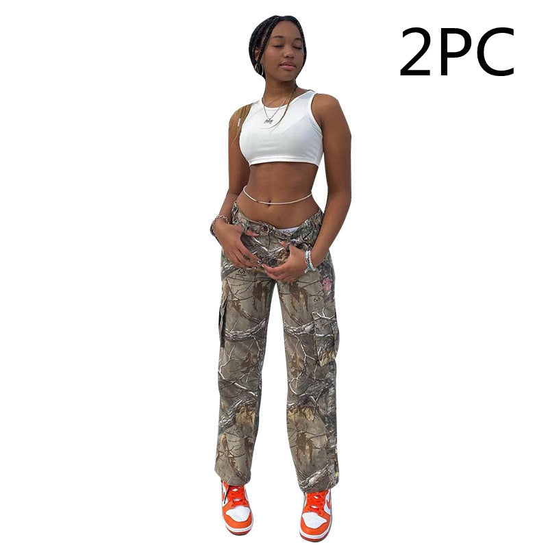 New Fashion Leaf Print Tooling Straight Loose Trousers - globaltradeleader